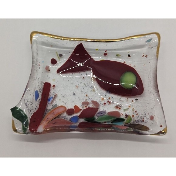 Hand made Fused Art Glass Soap Fish Dish / Sea Water Nautical Motif - Picture 7 of 7